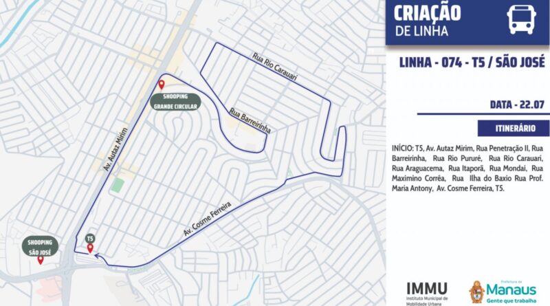 Prefeitura cria linha 074 para ampliar atendimento do transporte coletivo na zona Leste de Manaus