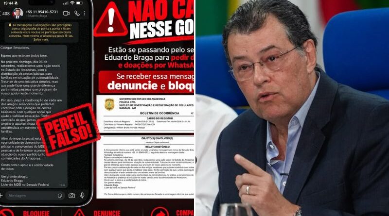 Criminosos usam nome e foto de Eduardo Braga para aplicar golpe contra senadores