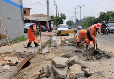 Prefeitura de Manaus reconstrói caixa coletora na zona Leste e reforça segurança de pedestres